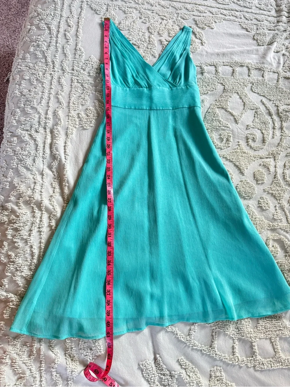 J.Crew Sophia Silk Chiffon Turquoise Aqua V-Neck Midi Dress Size 2